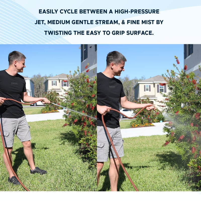 Morvat Solid Brass Metal Twist Garden Hose Nozzle, Heavy Duty Adjustable Pressure Spray Attachment, High Power Water Jet Sprayer with 4 Holes & Â¾â€ Standard Threading, Includes 2 Extra Rubber Washers - Image 4